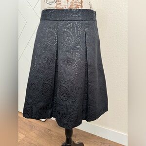 Banana Republic Pleated Black A-Line Skirt with Metallic Black Embroidery